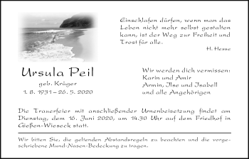 Traueranzeige von Ursula Peil von Giessener Allgemeine, Alsfelder Allgemeine