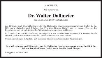 Traueranzeige von Walter Dallmeier von Giessener Allgemeine, Alsfelder Allgemeine
