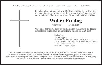 Traueranzeige von Walter Freitag von Giessener Allgemeine, Alsfelder Allgemeine
