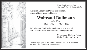 Traueranzeige von Waltraud Bullmann von Wetterauer Zeitung