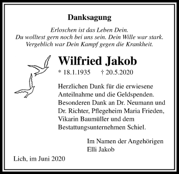 Traueranzeige von Wilfried Jakob von Licher Wochenblatt