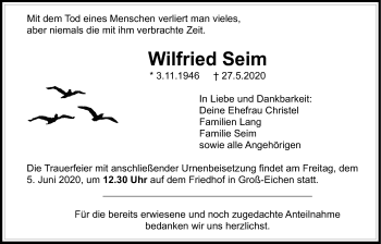 Traueranzeige von Wilfried Seim von Giessener Allgemeine, Alsfelder Allgemeine