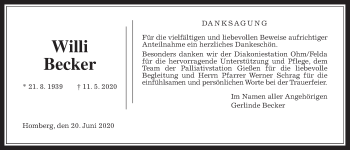 Traueranzeige von Willi Becker von Alsfelder Allgemeine
