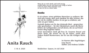 Traueranzeige von Anita Rauch von Giessener Allgemeine, Alsfelder Allgemeine