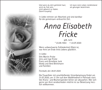 Traueranzeige von Anna Elisabeth Fricke von Wetterauer Zeitung
