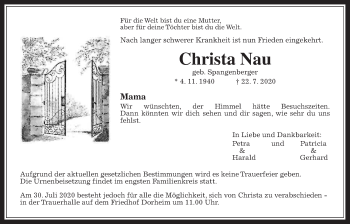 Traueranzeige von Christa Nau von Wetterauer Zeitung