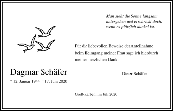 Traueranzeige von Dagmar Schäfer von Bad Vilbel/Karben