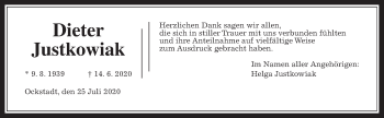 Traueranzeige von Dieter Justkowiak von Wetterauer Zeitung