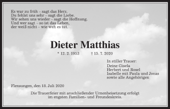 Traueranzeige von Dieter Matthias von Alsfelder Allgemeine