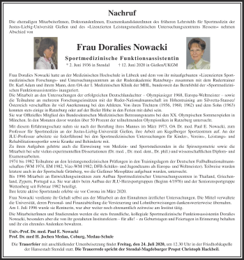 Traueranzeige von Doralies Nowacki von Giessener Allgemeine, Alsfelder Allgemeine