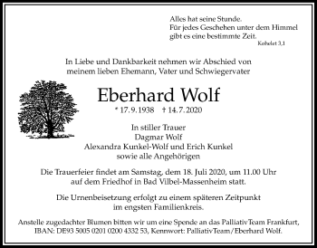 Traueranzeige von Eberhard Wolf von Bad Vilbel/Karben