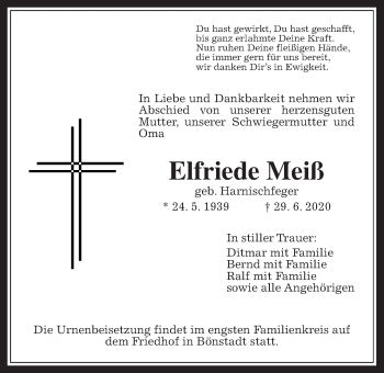 Traueranzeige von Elfriede Meiß von Wetterauer Zeitung
