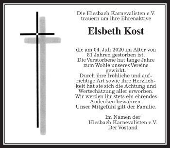 Traueranzeige von Elsbeth Kost von Wetterauer Zeitung