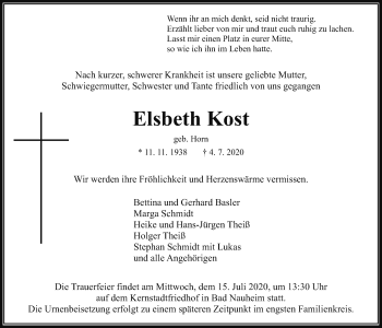 Traueranzeige von Elsbeth Kost von Wetterauer Zeitung