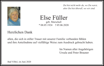 Traueranzeige von Else Füller von Bad Vilbel/Karben