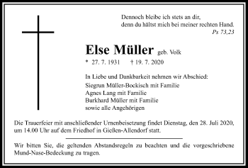Traueranzeige von Else Müller von Giessener Allgemeine, Alsfelder Allgemeine