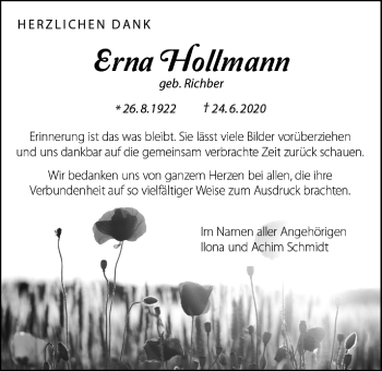 Traueranzeige von Erna Hollmann von Alsfelder Allgemeine