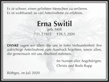 Traueranzeige von Erna Switil von Laubacher Anzeiger