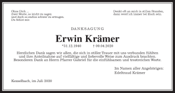 Traueranzeige von Erwin Krämer von Giessener Allgemeine, Alsfelder Allgemeine