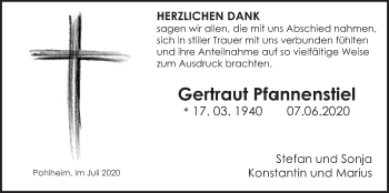 Traueranzeige von Gertraut Pfannenstiel von Giessener Allgemeine, Alsfelder Allgemeine