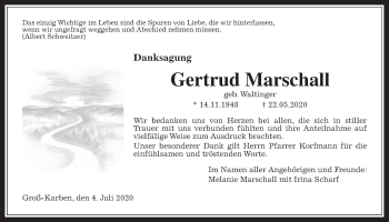 Traueranzeige von Gertrud Marschall von Wetterauer Zeitung