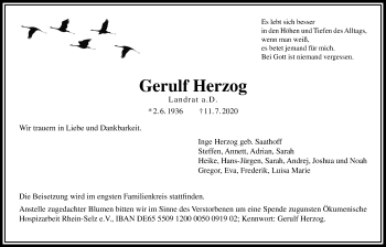 Traueranzeige von Gerulf Herzog von Giessener Allgemeine, Alsfelder Allgemeine