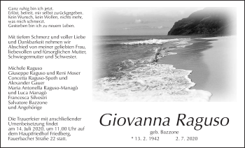 Traueranzeige von Giovanna Raguso von Wetterauer Zeitung