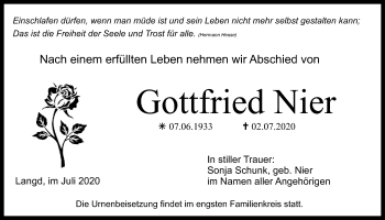Traueranzeige von Gottfried Nier von Licher Wochenblatt