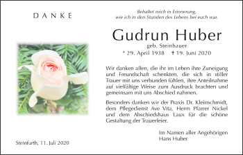 Traueranzeige von Gudrun Huber von Wetterauer Zeitung