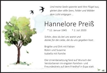 Traueranzeige von Hannelore Preiß von Wetterauer Zeitung