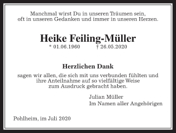 Traueranzeige von Heike Feiling-Müller von Giessener Allgemeine, Alsfelder Allgemeine
