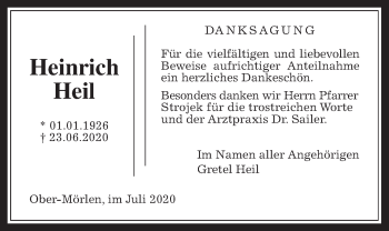 Traueranzeige von Heinrich Heil von Wetterauer Zeitung