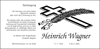 Traueranzeige von Heirich Wagner von Rabenauer Zeitung