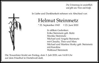 Traueranzeige von Helmut Steinmetz von Bad Vilbel/Karben