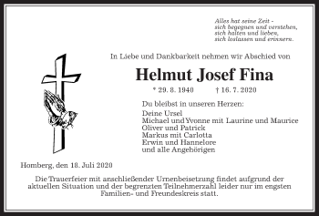 Traueranzeige von Helmut Josef Fina von Alsfelder Allgemeine