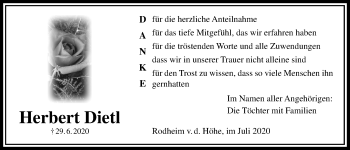Traueranzeige von Herbert Dietl von Wetterauer Zeitung