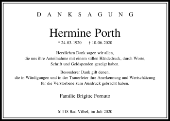Traueranzeige von Hermine Porth von Bad Vilbel/Karben