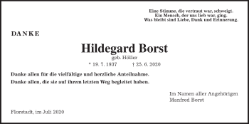 Traueranzeige von Hildegard Borst von Wetterauer Zeitung
