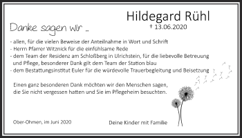 Traueranzeige von Hildegard Rühl von Mücker Stimme