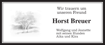 Traueranzeige von Horst Breuer von Giessener Allgemeine, Alsfelder Allgemeine