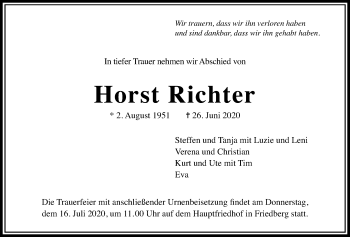 Traueranzeige von Horst Richter von Wetterauer Zeitung