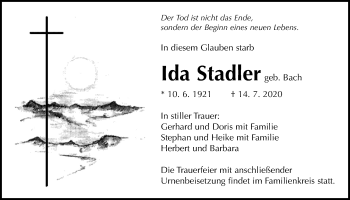 Traueranzeige von Ida Stadler von Giessener Allgemeine, Alsfelder Allgemeine