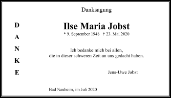 Traueranzeige von Ilse Maria Jobst von Wetterauer Zeitung