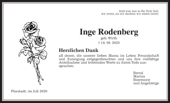 Traueranzeige von Inge Rodenberg von Wetterauer Zeitung