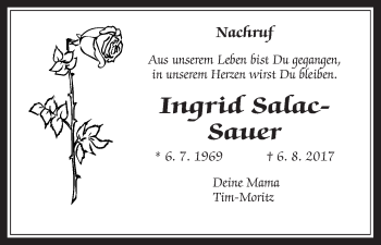 Traueranzeige von Ingrid Salac-Sauer von Giessener Allgemeine, Alsfelder Allgemeine