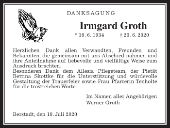 Traueranzeige von Irmgard Groth von Wetterauer Zeitung