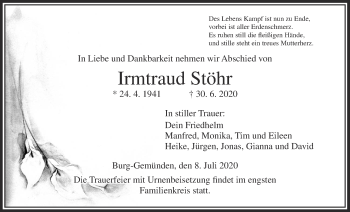 Traueranzeige von Irmtraud Stöhr von Alsfelder Allgemeine