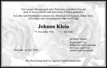 Traueranzeige von Johann Klein von Wetterauer Zeitung