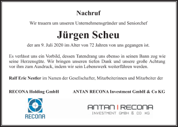 Traueranzeige von Jürgen Scheu von Wetterauer Zeitung