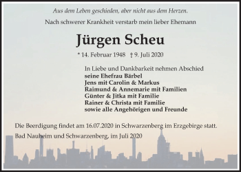 Traueranzeige von Jürgen Scheu von Wetterauer Zeitung